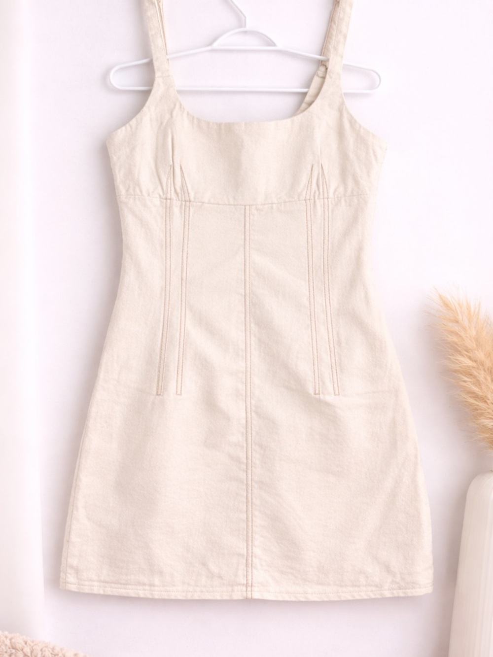 Urban Outfitters Cream Square-Neck Mini Dress